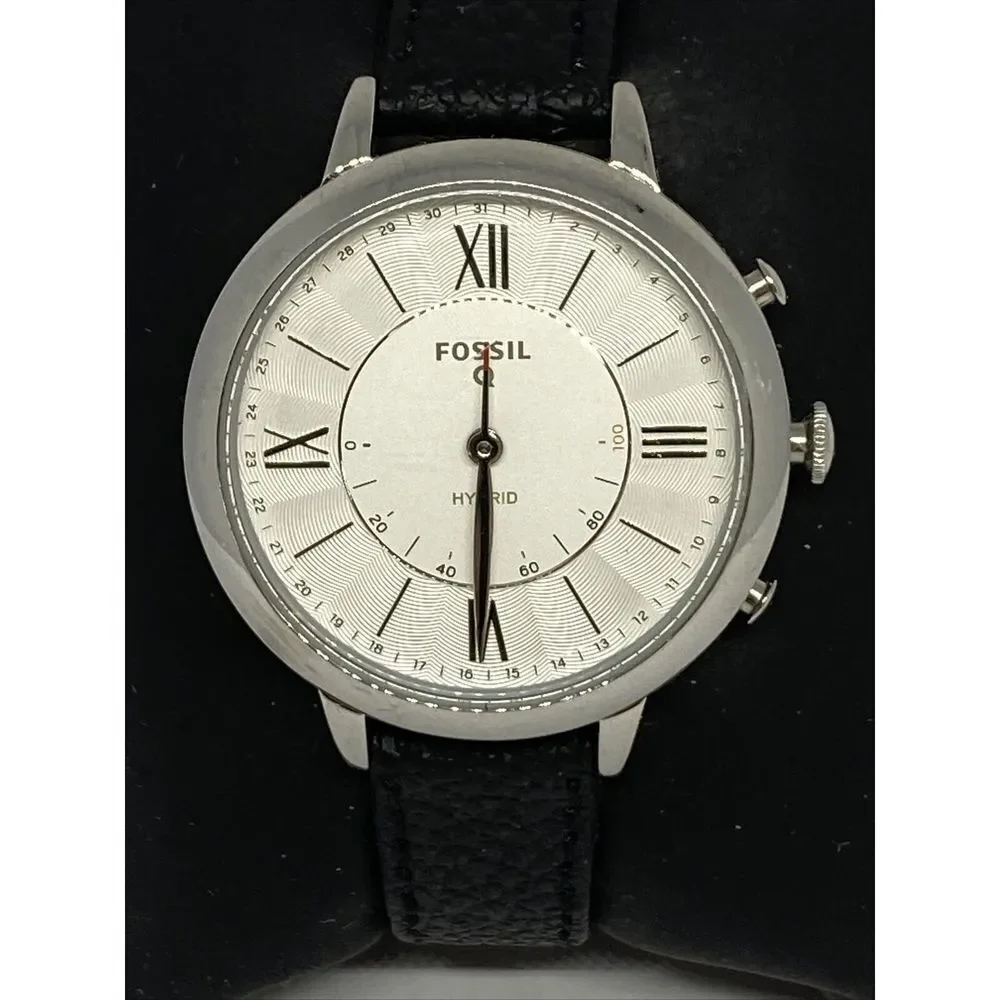 Fossil FTW5019 Women's Black Leather Silver Analog Dial Hybrid Smart Watch XX811